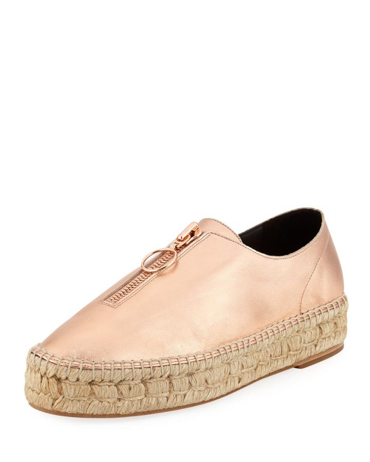 Devon Metallic Leather Zip-front Espadrille