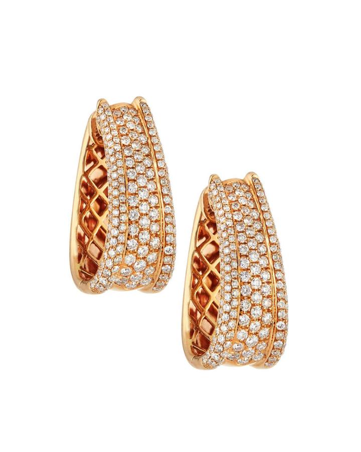 18k Multi-row Diamond Hoop Earrings