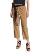 Ribbon-belted Fold-over Jeans