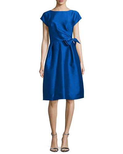 Cap-sleeve Bow-waist Cocktail Dress