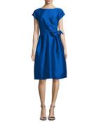 Cap-sleeve Bow-waist Cocktail Dress
