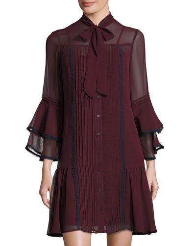 Ruffled 3/4-sleeve Chiffon