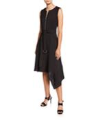Ripley Zip-front Asymmetric A-line Belted Dress