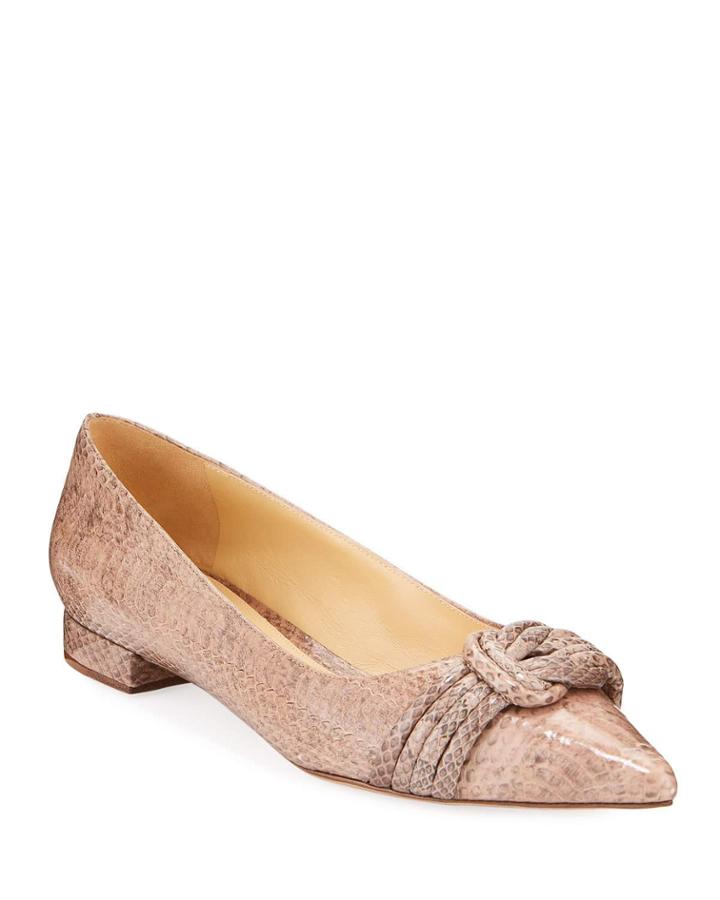 Vicky Knotted Snakeskin Ballet Flats