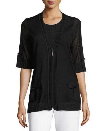 Mesh Short-sleeve Zip Jacket, Black