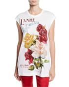 Cap-sleeve Rose-print L'amore E' Bellezza Jersey T-shirt