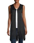 Faux-suede Fringed Vest, Black