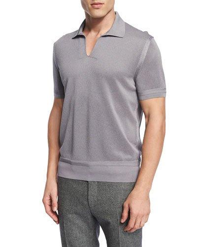 Textured Johnny-collar Short-sleeve