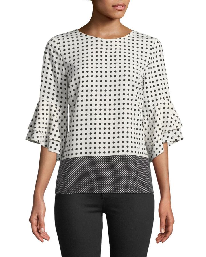 Polka-dot Flutter-sleeve Blouse