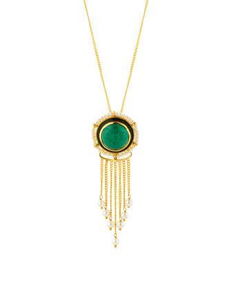 Blossom Box Carved Tassel Pendant Necklace, Green