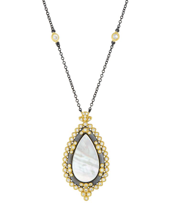 Flat Mother-of-pearl Framed Teardrop Pendant Necklace