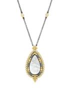 Flat Mother-of-pearl Framed Teardrop Pendant Necklace