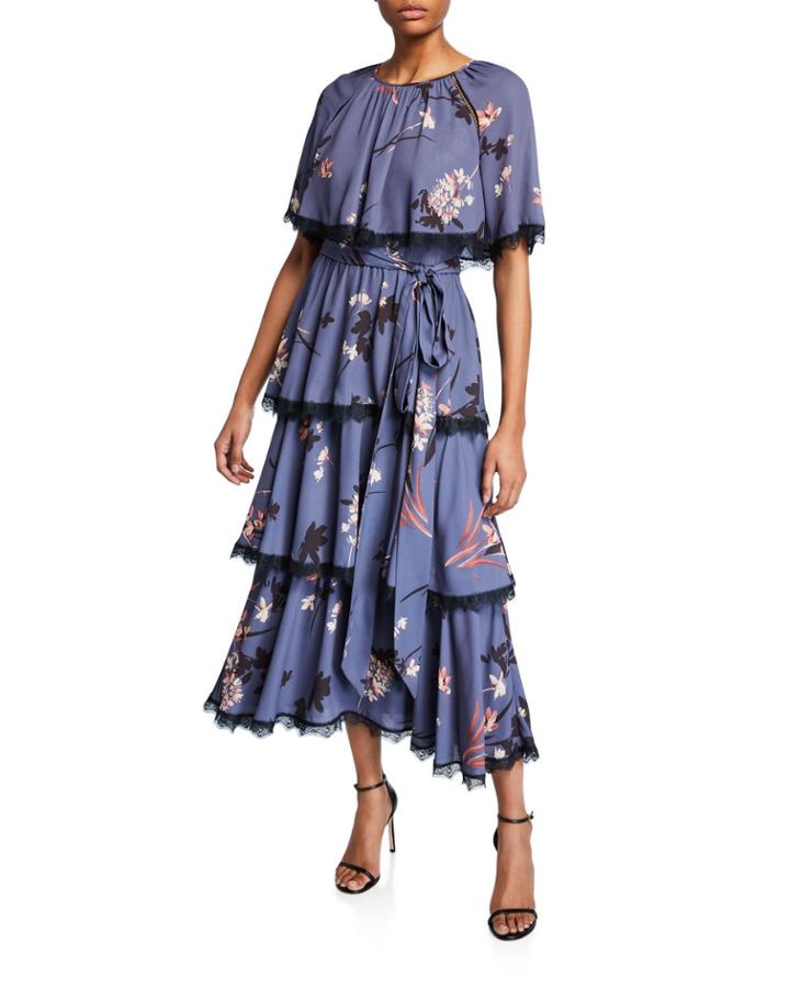 Tiered-ruffle Georgette-overlay