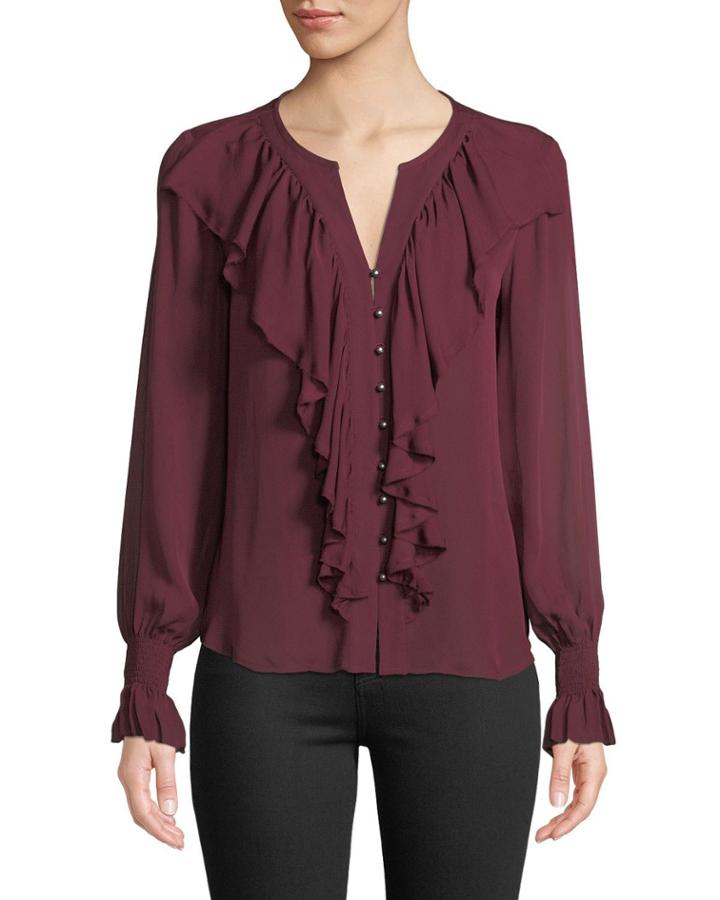 Go Get Ruffled Up Silk Button-front Blouse
