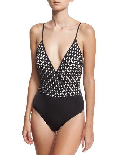 Morrocan Darby One-piece Swimsuit, Black/white