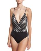 Morrocan Darby One-piece Swimsuit, Black/white