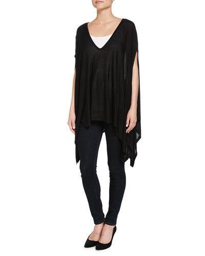 Space-dye V-neck Poncho, Black