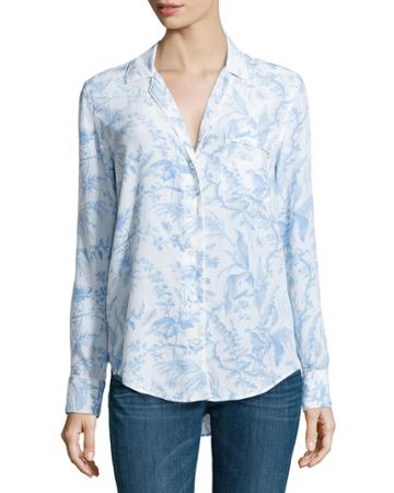 Equipment Keira Botanical-print Blouse, Periwinkle Blue/yellow - (large)
