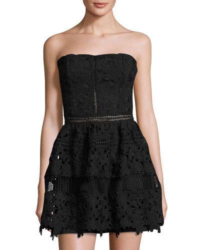 Strapless Embroidered-overlay Dress, Black