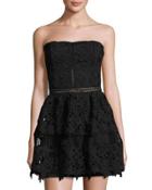 Strapless Embroidered-overlay Dress, Black