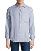 Men's Linen Plaid Button-down