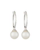 Hoop Earrings W/ 10mm Pearl Drop, White