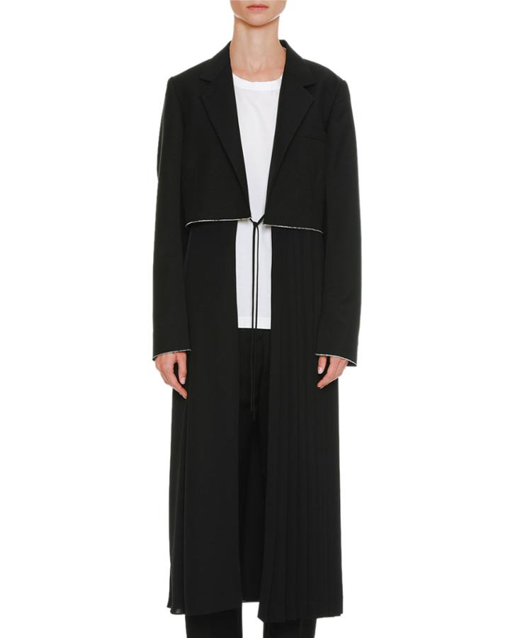 Belted Long Wool-mohair Coat With Pleated