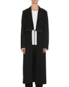 Belted Long Wool-mohair Coat With Pleated