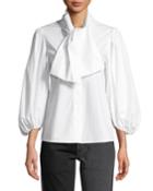 Esther Tie-neck Blouson-sleeve Poplin Top