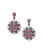 Glass-filled Ruby Flower-drop Earrings