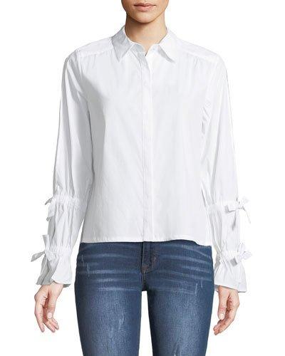 Open-sleeve Bow-tied Button-front Blouse