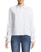 Open-sleeve Bow-tied Button-front Blouse