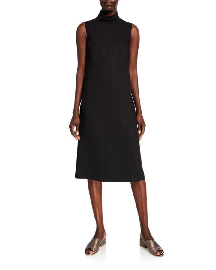 Teresa Mock-neck Sleeveless Italian Double-face Dress