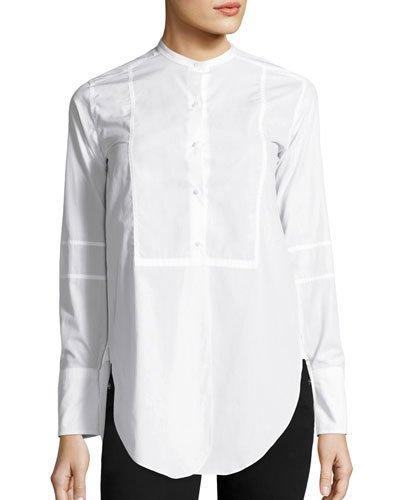 Poplin Tuxedo-bib Blouse, White