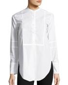 Poplin Tuxedo-bib Blouse, White