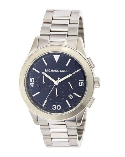 Large Stainless Steel Chronograph Watch W/ Blue Dial