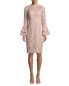 Lace Bell-sleeve Sheath Cocktail Dress