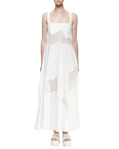Sleeveless Maxi Dress W/broderie Anglaise Trim, Ivory