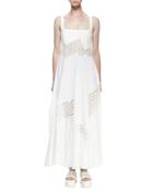 Sleeveless Maxi Dress W/broderie Anglaise Trim, Ivory