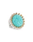 Silver Carved Turquoise & Citrine Ring