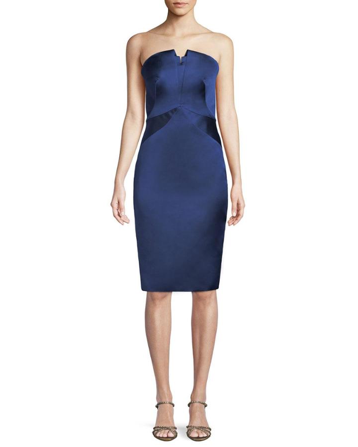 Double-face Duchess Satin Folded-bustier Strapless Cocktail Dress