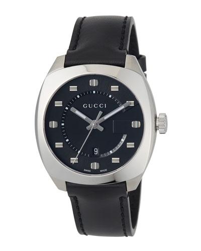 41mm Men's Round Bracelet Watch W/ Leather