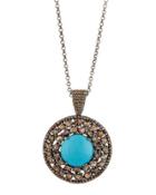 Round Turquoise & Polki Diamond Pendant Necklace