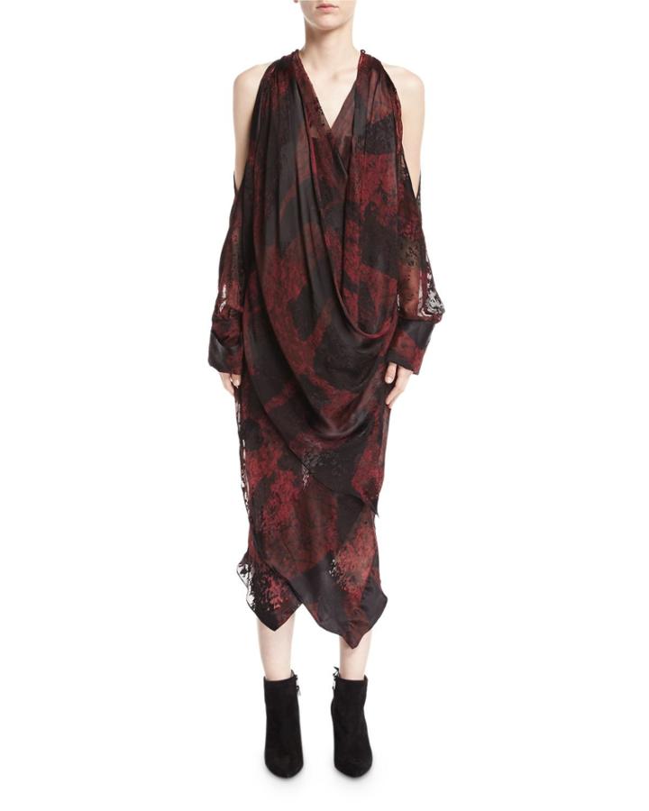 Devore Velvet Cold-shoulder Draped