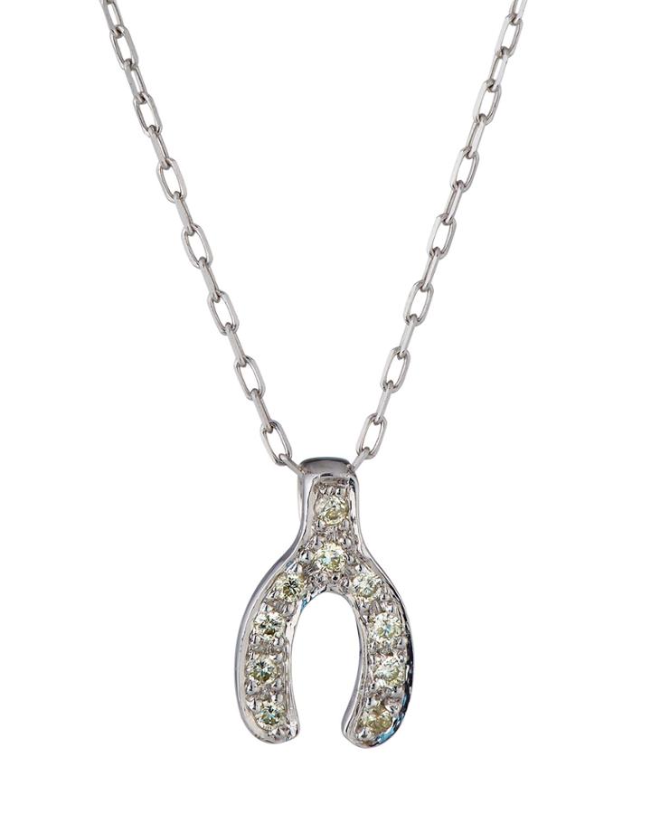 14k White Gold Diamond Wishbone Necklace