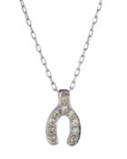 14k White Gold Diamond Wishbone Necklace