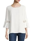 3/4-sleeve Jewel-neck Blouse