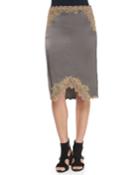 Izabella Lace-trim Silk Skirt, Brushed Nickel