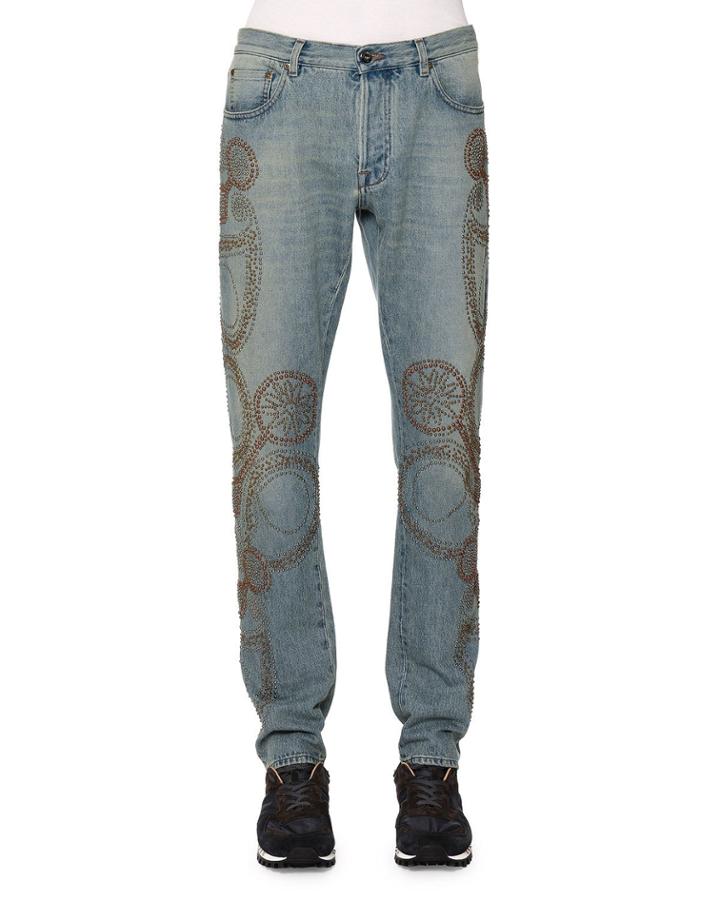 Embroidered Five-pocket Denim Jeans,