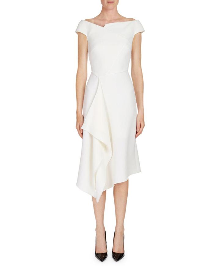 Barwick Cap-sleeve Cascade-front Dress